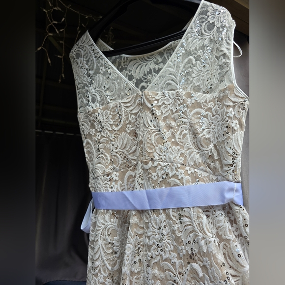 Ashley Stewart by R&M Richards Sequin Ivory Dress Sleeveless Belt Lace NWT 14 - Picture 8 of 12